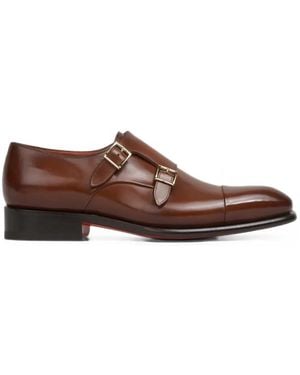 Santoni Double-Buckle Monk-Strap Shoes - Brown