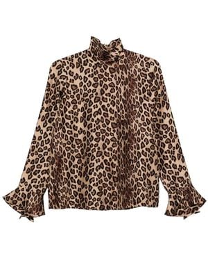 Alberto Biani Leopard-Print High-Neck Blouse - Brown
