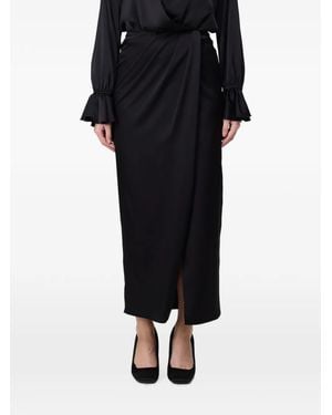 Hanita Draped Wrap-Style Maxi Skirt - Black
