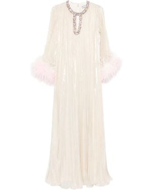 Self-Portrait Long Dress With Feathers - White