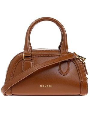 McQueen Mini Structured Leather Tote Bag - Brown