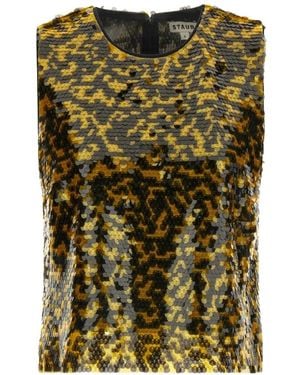 STAUD Seraphina Two-Tone Sequinned Top - Green