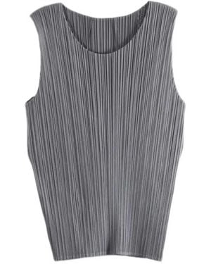 Pleats Please Issey Miyake Pleated Sleeveless Top - Grey