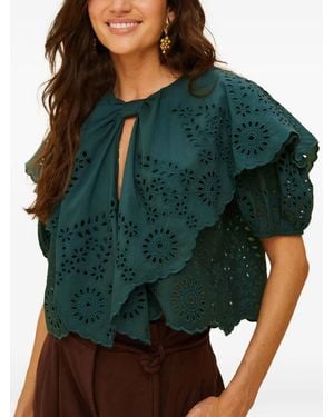 FARM Rio Cut-Out Ruffled Blouse - Green