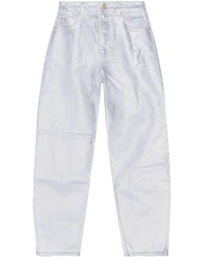 Ganni Organic Cotton Metallic Logo Straight Jeans - White