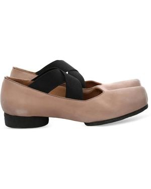 Uma Wang Crossover-Strap Squared-Toe Ballet Flats - Brown