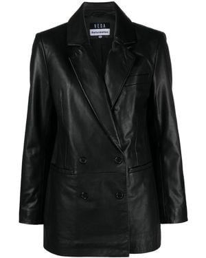Reformation Veda Dalia Leather Blazer - Black