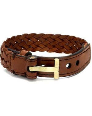 Tom Ford Braided Leather T-Bar Bracelet - Brown