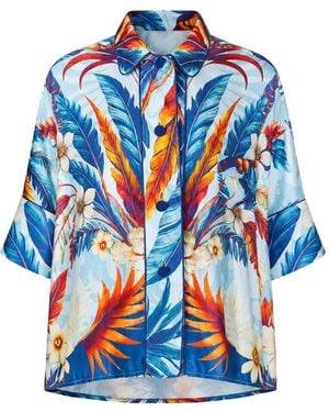 F.R.S For Restless Sleepers Pistis Tropical-Print Silk-Satin Shirt - Blue