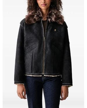 Aeronautica Militare Veste En Peau Lainée - Black