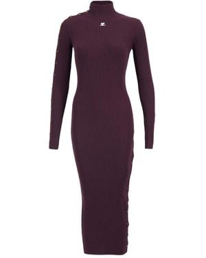 Courreges Ribbed Midi Dress With Button Detail - Purple