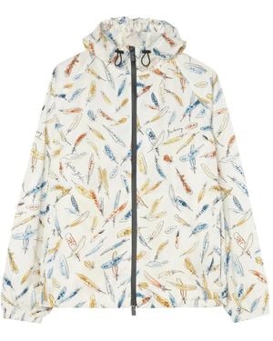 Burberry Feather-Print Nylon Hooded Jacket - White
