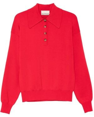 ALÉMAIS Rocky Button-Placket Polo Top - Red