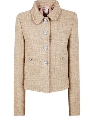 N°21 Long-Sleeved Tweed Jacket - Natural