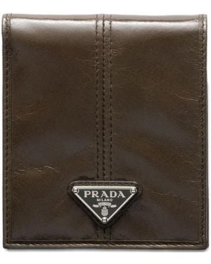 Prada Triangle Logo Leather Wallet - Brown