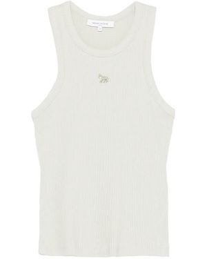 Maison Kitsuné Rib-Knit Logo-Patch Tank Top - White