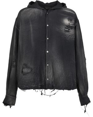 FILTH Distressed Hooded Shirt - Black