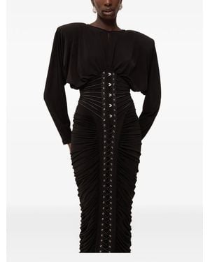 Nissa Lace-Up Ruched Dress - Black