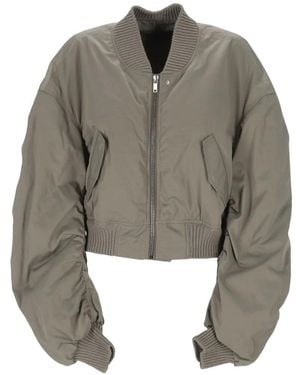 Rick Owens Ruched-Sleeve Bomber Jacket - Gray
