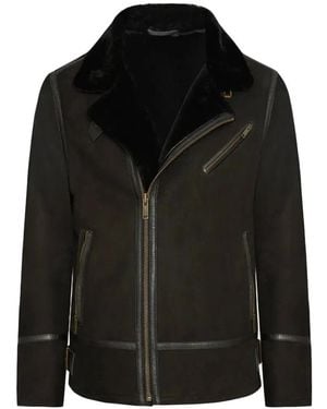 Bigardini Jordan Shearling-Collar Leather Coat - Black