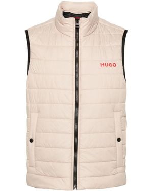 HUGO Logo-Print Quilted Gilet - Natural