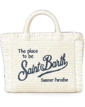 MC2 Saint Barth Bolso De Playa Vanity De Rafia Con Logo Bordado - Blanco