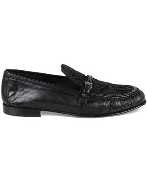 Ermanno Scervino Lace-Panelled Buckle-Strap Loafers - Black