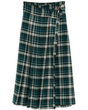 Niu Buckle-Detail Plaid Skirt - Green