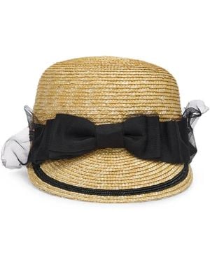 CA4LA Bow-Embellished Straw Hat - Black