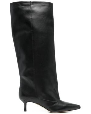 GISÉL MOIRÉ Lory Pointed-Toe Knee-High Boots - Black