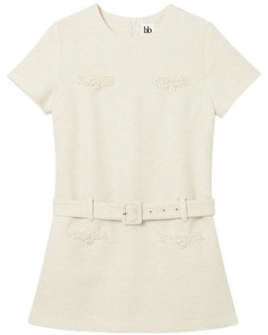 B+ AB Tweed-Details Mini Dress - White