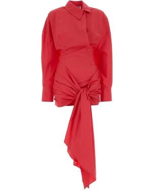 The Attico Long-sleeved Poplin Shirt Dress - Red