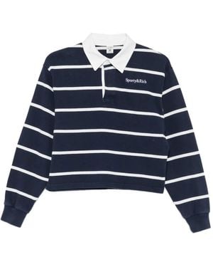 Sporty & Rich Striped-Pattern Cropped Rugby Shirt - Blue