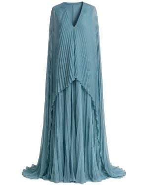 Gemy Maalouf Plissé V-Neck Maxi Dress - Blue