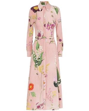 Oscar de la Renta Botanical-Printed Belted Midi Shirt Dress - Pink