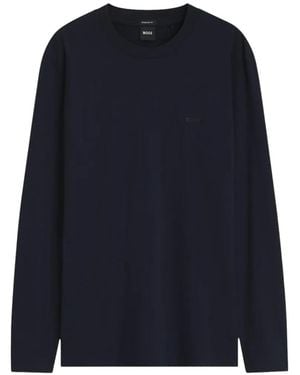 BOSS Langarmshirt Aus Baumwolle Mit Logo-Detail - Blau