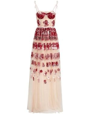 Giambattista Valli Ruby Pansies Floral Embroidered Dress - Pink