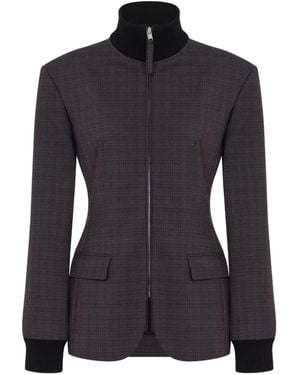 Moschino Checked-Pattern Zip-Up Coat - Blue