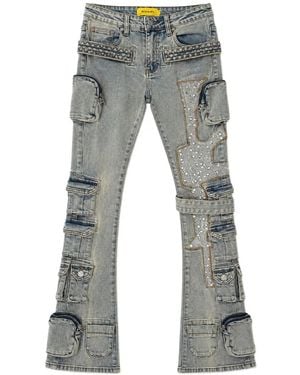 GUAPI Vaqueros Con Apliques De Strass Y Panel Acolchado - Gris