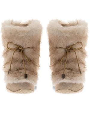 Herno Faux-Fur Tie-Fastening Boots - Natural
