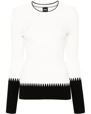 BOSS Fedrina Ribbed-Knit Top - White
