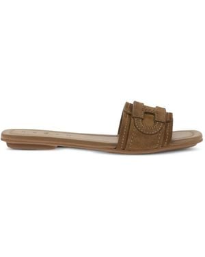 Hogan H685 Suede Flat Mules - Brown