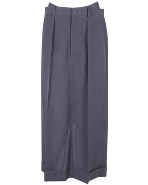 Junya Watanabe Double-Waistband Pleated Midi Skirt - Blue
