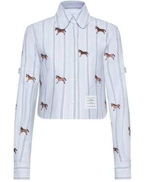 Thom Browne Camicia Crop A Righe - Blu