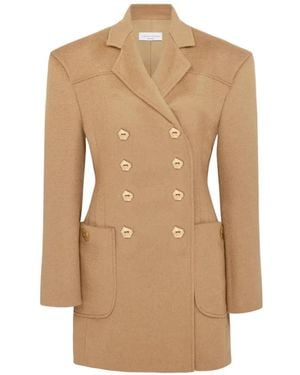 Violante Nessi Double-Breasted Padded-Shoulder Coat - Natural