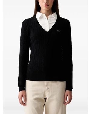 GANT Cable-Knit V-Neck Jumper - Black