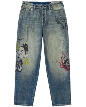 Evisu Vaqueros Con Motivo Gráfico - Azul