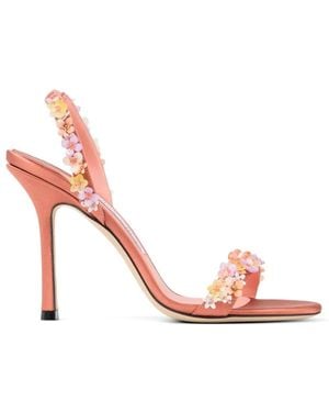 Jimmy Choo 100Mm Jenn Floral-Embellished Heeled Sandals - Pink