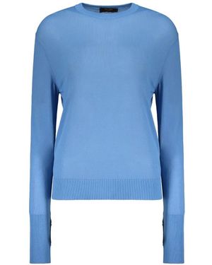 Moorer Button-Detail Ribbed-Trim Sweater - Blue