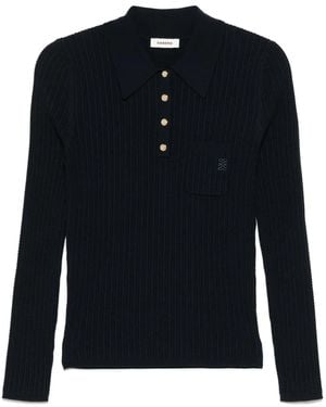 Sandro Ribbed Knit Polo Top - Blue